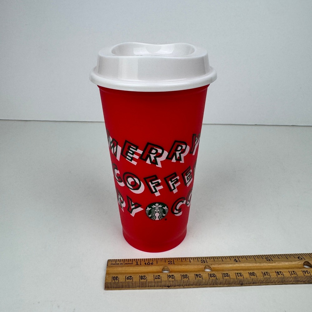 2013 Starbucks 16oz Plastic Red Travel Mug‎ Cup White Lid Merry Coffee Christmas